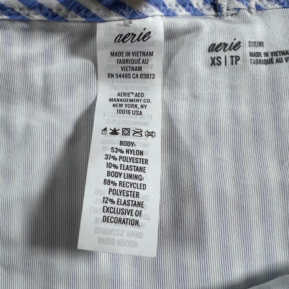Aerie Blue White Striped Seersucker Ruffle Bikini Bottom XS 075-1753-2909 - Picture 10 of 11
